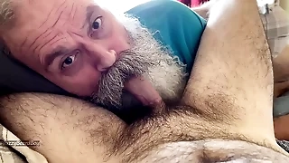 Moustache Grandpa Nurses on Hairy Puppy Horseshit